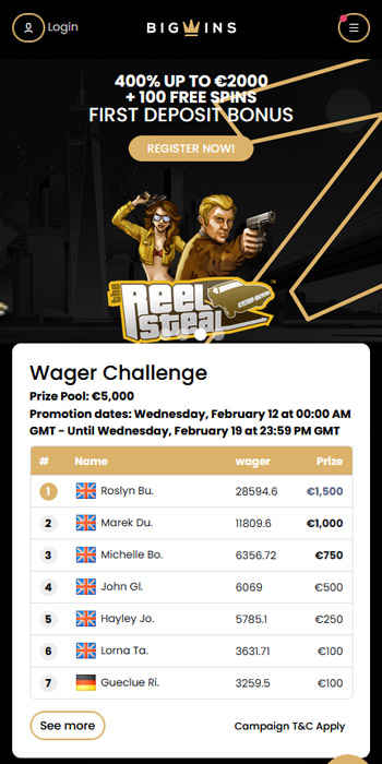 Big Wins Casino site on mobile